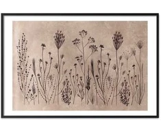 Artgeist Plakatas - Field Flowers - juodas plants on a lime wash background