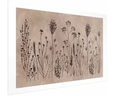 Artgeist Plakatas - Field Flowers - juodas plants on a lime wash background