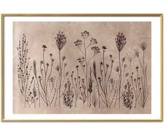 Artgeist Plakatas - Field Flowers - juodas plants on a lime wash background