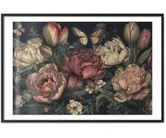 Artgeist Plakatas - Flowers on a Turquoise Background