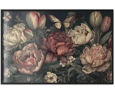 Artgeist Plakatas - Flowers on a Turquoise Background