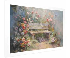 Artgeist Plakatas - Flowery bench - impressionist painting full of flowers