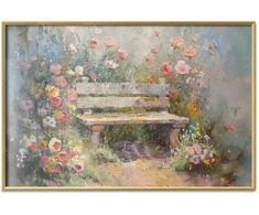 Artgeist Plakatas - Flowery bench - impressionist painting full of flowers