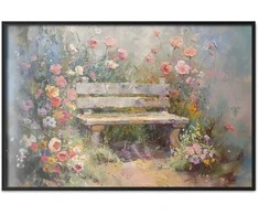 Artgeist Plakatas - Flowery bench - impressionist painting full of flowers