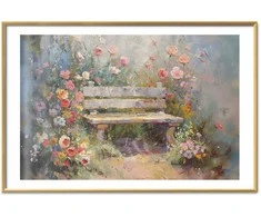 Artgeist Plakatas - Flowery bench - impressionist painting full of flowers