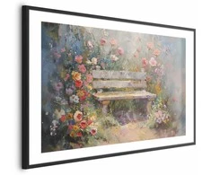Artgeist Plakatas - Flowery bench - impressionist painting full of flowers