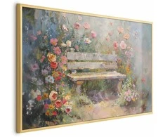 Artgeist Plakatas - Flowery bench - impressionist painting full of flowers