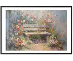 Artgeist Plakatas - Flowery bench - impressionist painting full of flowers