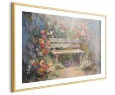 Artgeist Plakatas - Flowery bench - impressionist painting full of flowers