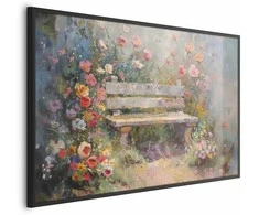 Artgeist Plakatas - Flowery bench - impressionist painting full of flowers