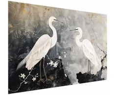 Artgeist Plakatas - Herons and Cherry Blossom - oriental-style illustration depicting birds