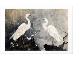Artgeist Plakatas - Herons and Cherry Blossom - oriental-style illustration depicting birds