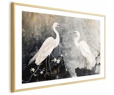 Artgeist Plakatas - Herons and Cherry Blossom - oriental-style illustration depicting birds