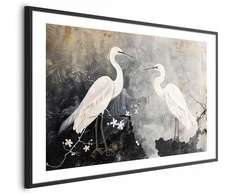 Artgeist Plakatas - Herons and Cherry Blossom - oriental-style illustration depicting birds