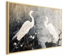 Artgeist Plakatas - Herons and Cherry Blossom - oriental-style illustration depicting birds