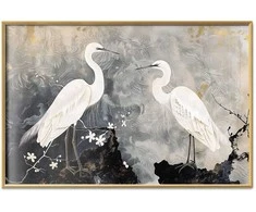 Artgeist Plakatas - Herons and Cherry Blossom - oriental-style illustration depicting birds