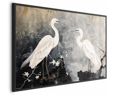 Artgeist Plakatas - Herons and Cherry Blossom - oriental-style illustration depicting birds