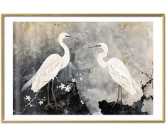Artgeist Plakatas - Herons and Cherry Blossom - oriental-style illustration depicting birds