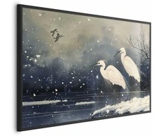 Artgeist Plakatas - Herons over a Winter Pond - illustration in the Japanese style in dark colors