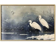 Artgeist Plakatas - Herons over a Winter Pond - illustration in the Japanese style in dark colors