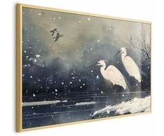 Artgeist Plakatas - Herons over a Winter Pond - illustration in the Japanese style in dark colors