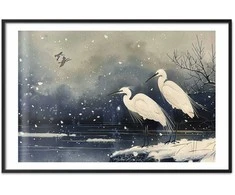 Artgeist Plakatas - Herons over a Winter Pond - illustration in the Japanese style in dark colors