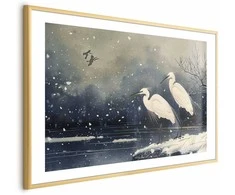 Artgeist Plakatas - Herons over a Winter Pond - illustration in the Japanese style in dark colors