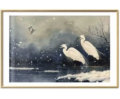 Artgeist Plakatas - Herons over a Winter Pond - illustration in the Japanese style in dark colors