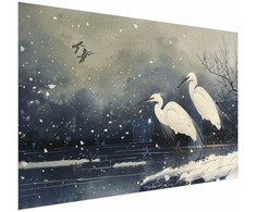 Artgeist Plakatas - Herons over a Winter Pond - illustration in the Japanese style in dark colors
