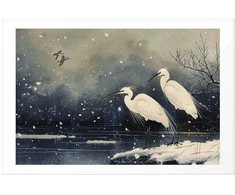 Artgeist Plakatas - Herons over a Winter Pond - illustration in the Japanese style in dark colors