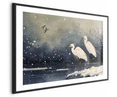 Artgeist Plakatas - Herons over a Winter Pond - illustration in the Japanese style in dark colors