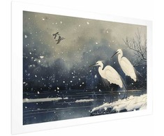 Artgeist Plakatas - Herons over a Winter Pond - illustration in the Japanese style in dark colors
