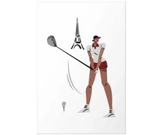 Artgeist Plakatas - Illustration of a Female Golfer with the Eiffel Tower in the Background