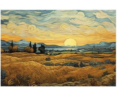 Artgeist Plakatas - Impressionistic fields - painted golden landscape with fields of grain