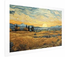 Artgeist Plakatas - Impressionistic fields - painted golden landscape with fields of grain