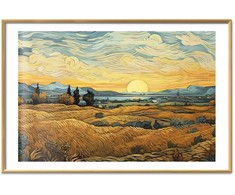 Artgeist Plakatas - Impressionistic fields - painted golden landscape with fields of grain