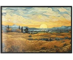 Artgeist Plakatas - Impressionistic fields - painted golden landscape with fields of grain