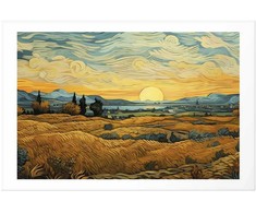 Artgeist Plakatas - Impressionistic fields - painted golden landscape with fields of grain