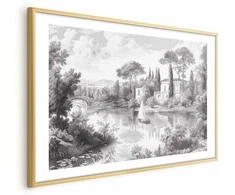 Artgeist Plakatas - Juodas-and-Baltas Vintage Landscape with a Pond