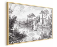 Artgeist Plakatas - Juodas-and-Baltas Vintage Landscape with a Pond