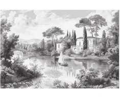 Artgeist Plakatas - Juodas-and-Baltas Vintage Landscape with a Pond