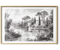 Artgeist Plakatas - Juodas-and-Baltas Vintage Landscape with a Pond