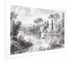 Artgeist Plakatas - Juodas-and-Baltas Vintage Landscape with a Pond