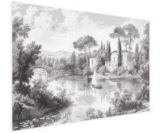 Artgeist Plakatas - Juodas-and-Baltas Vintage Landscape with a Pond