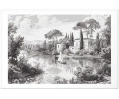 Artgeist Plakatas - Juodas-and-Baltas Vintage Landscape with a Pond