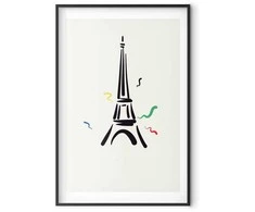 Artgeist Plakatas - Juodas Illustration of the Eiffel Tower on a Light Background