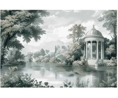 Artgeist Plakatas - Landscape with a Park and Lake in Retro Greens