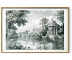Artgeist Plakatas - Landscape with a Park and Lake in Retro Greens