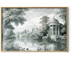 Artgeist Plakatas - Landscape with a Park and Lake in Retro Greens
