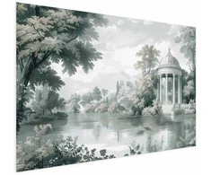 Artgeist Plakatas - Landscape with a Park and Lake in Retro Greens